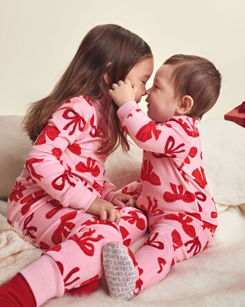 Girls 2-Piece Bows DreamPlush Snug Fit Pyjama Set - Pink, 